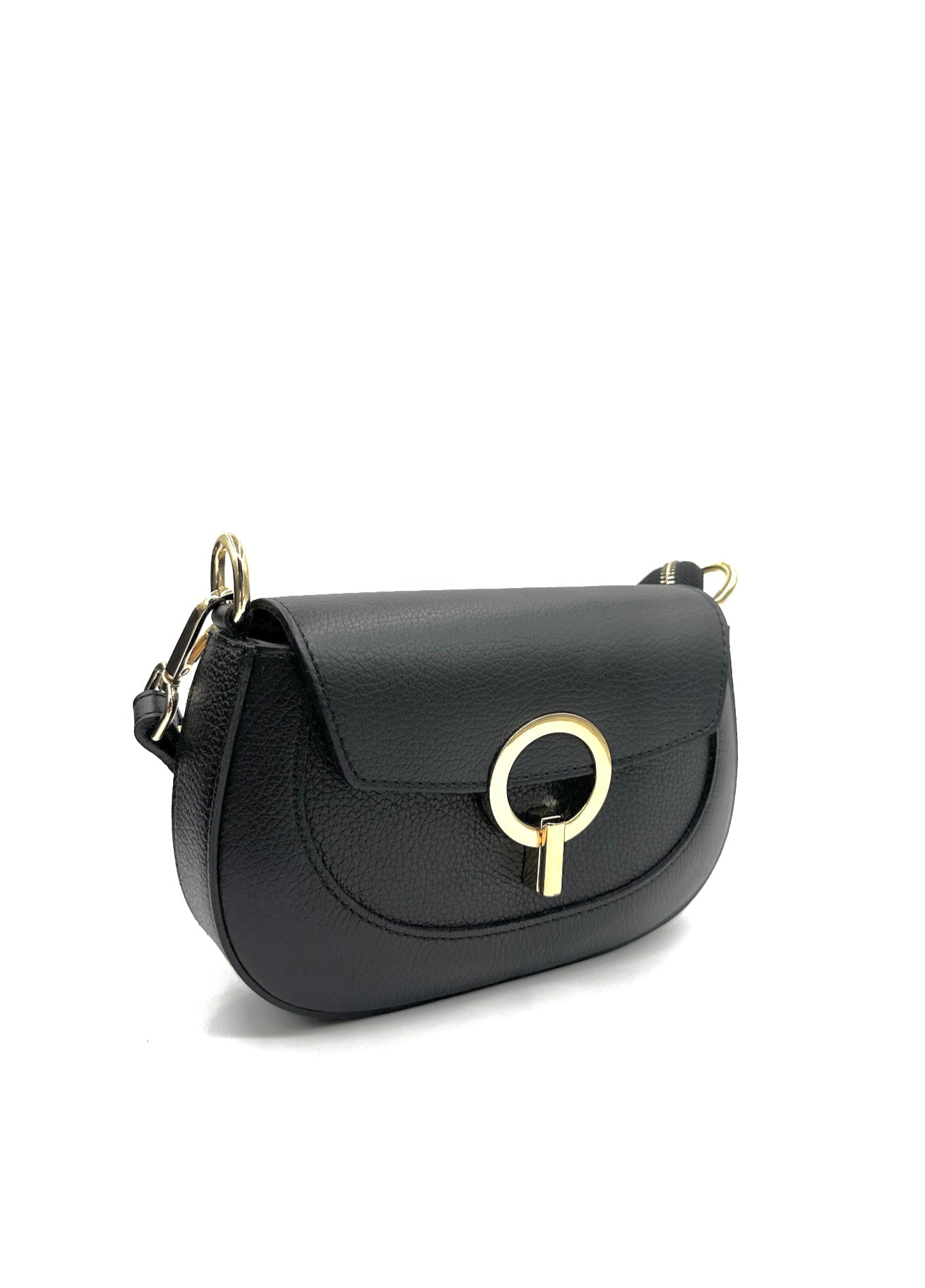 Borsa con patella in pelle martellata